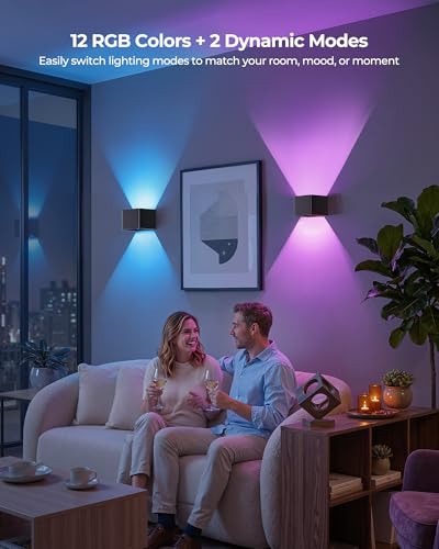 Motion Sensor Wall Lights with Remote, 5000mAh Rechargeable Battery Operated Wall Sconces, Wireless Indoor Up Down Lights, 12 RGB Colors, Warm Orange & Cool White for Hallway Stairs Bedroom, 2 Pack - image 5
