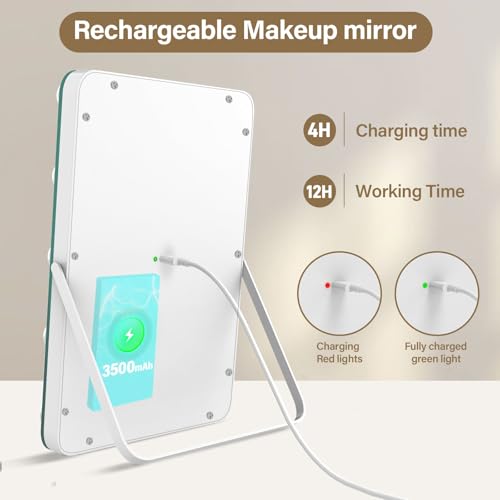Espejo de maquillaje rectangular halumao con luces recargable miniatura 2