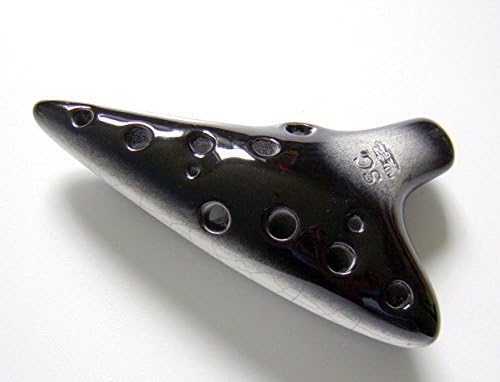 Straight Diamond 12 Holes Soprano G Ceramic Ocarina. Black Base W. Nebulous White Transparent Marble Crackle on Top. Includes Protective Bag. Linn's Arts!