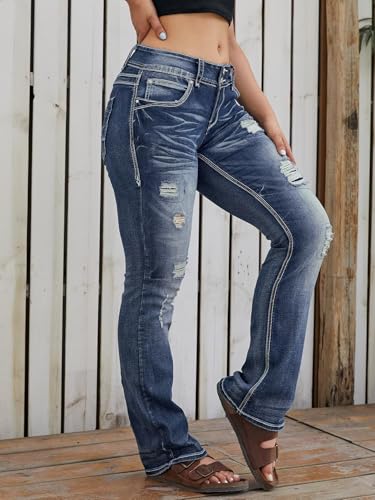 Flamingals Distressed Bootcut Jeans for Women Low Rise Jeans Ripped Flare Jeans Denim Pants4