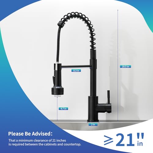 Image of GIMILI Commercial Kitchen Sink Faucet,Single Handle Solid Brass Pull Down Sprayer Spring Matte Black Kitchen Faucet with LED Light