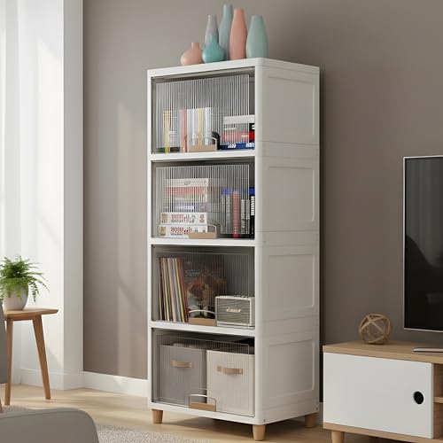 Image of DECOLOGY BookShelf for Home |Engineered Books Organizer for Study Room | Multipurpose book Shelf for Home, Office |Book Organizer for Library | Living Room furniture (Cupboard Rack - Transparent,4PCS)