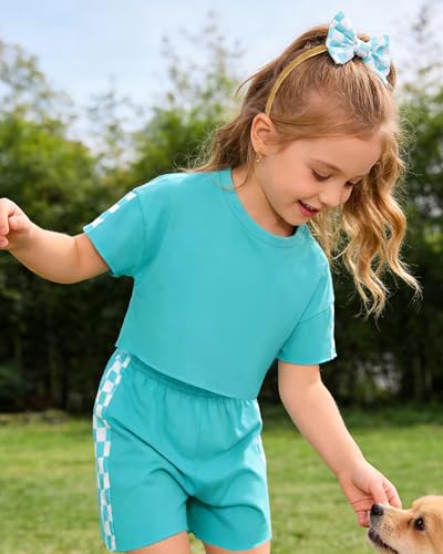 Image of SANMIO Toddler Girl Clothes Summer 3 Piece Outfits Cute | Short Sleeves Checkered Tops Shorts and Headband Girls Clothing Set
