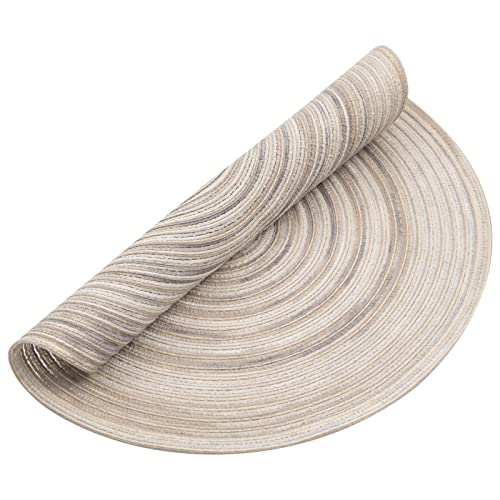 Image of SHACOS Round Braided Placemats 15 inch Set of 4 Variegated Washable Kitchen Table Placemats for Home Wedding Party (Rainbow Gray, 4)