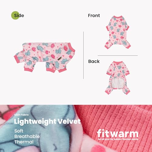Image of Fitwarm Elephant Fleece Dog Pajamas, Cozy Winter Clothes for Small Dogs Girl, Cute Pet Outfit, Pink, Blue, Large