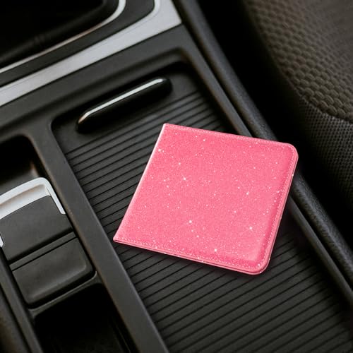 Image of CoBak Car Registration and Insurance Holder - Vehicle Glove Box Car Organizer, Auto Truck Comparment Accessories Case for Essential Document, Driver License, Cards (Glitter Rosy)