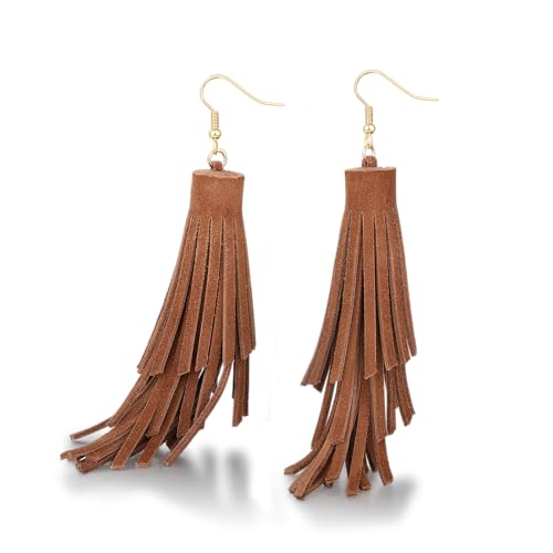 Fringe Leather Earrrings Triangle Deerskin Leather Boho Western Statement Dangel Earrings for Women