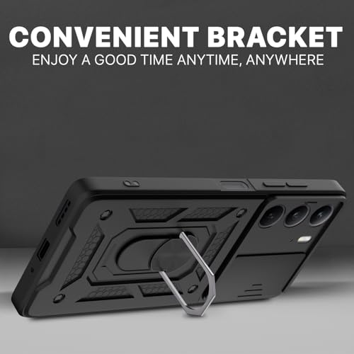 Image of Pikkme Back Cover for Realme C75 | D10 Tough Armor | 360 Protection Case | Sliding Camera Shield Cover & Ring Holder Stand Bumper Case (Black)