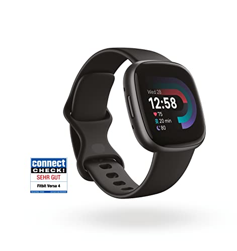 Fitbit Fitness-Smartwatch Versa 4 mit integriertem GPS und bis zu 6 Tagen Akkulaufzeit - kompatibel mit Android und iOS, Schwarz / Aluminium in Graphit, Einheitsgröße Cover