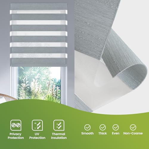 No Drill No Tools Cordless Dual Layer Zebra Blinds for Windows, Blackout Zebra Shade for Indoor Windows,Easy to Install Thermal Insulated Blinds, Light Grey, Custom Size - Image 4
