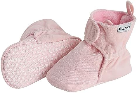 Gerber Baby Fleece Lined Wrap Fasten Non Skid Soft Slipper Booties, Pink, 6-9 Months Unisex Infant Review | Image 3
