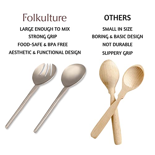 Folkulture FKWSS15 Stainless Steel Kitchen Salad Servers Or Salad Serving Utensils thumb #6