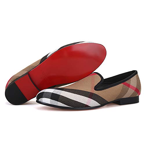 FERUCCI Plaid Khaki Fabric Slippers Loafers Flats Men Prom Wedding Casual Shoes2