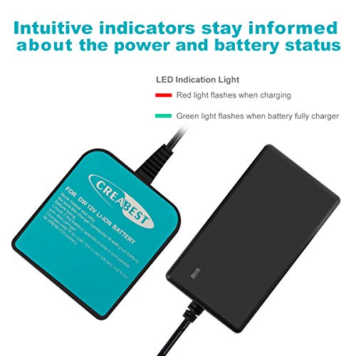 Creabest New 12V Charger Compatible with Dewalt 12V Li-ion Battery DCB120 DCB121 DCD710 DCF610 DCF815 DCL510 DCS310