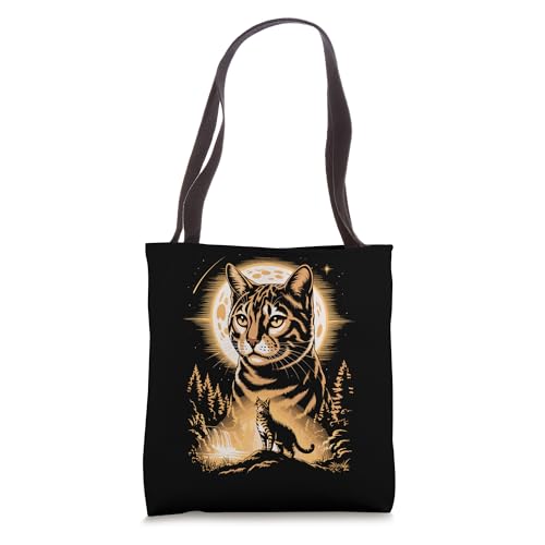 Bolso tote con escena nocturna de bosque y cascada de gato bengalí Moonlight miniatura 1