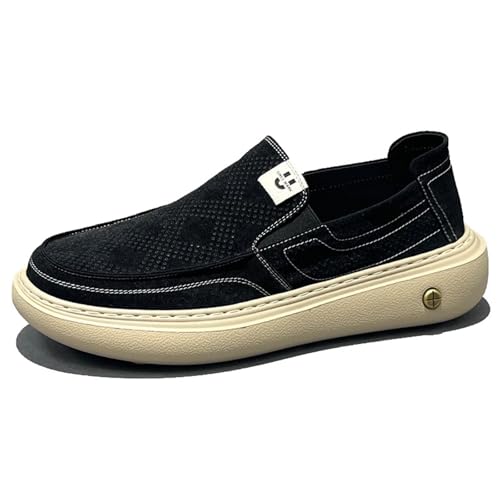 Men's Canvas Slip-on Loafers, Non-Slip Rubber Sole Men's Boat Shoes, Elastic Collar, Lightweight and Comfortable