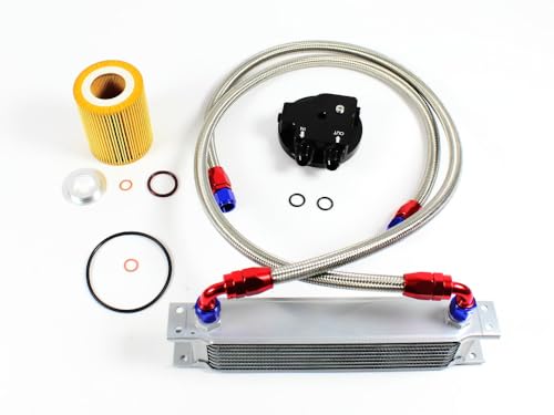 Kit de 9 filas de aluminio para enfriador de aceite con filtro de aceite, tapa de filtro de aceite, adaptador de 2 puertos de 1/8' y 1 x 1/4' NPT para sensores de temperatura y presión para 3 series 5