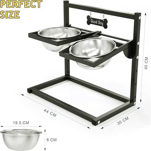 Hundenapf Erhöht mit 4 Höhenverstellbaren 10° Geneigten 2 Edelstahl-Hundenäpfe (1.5L x 2), Futternapf Hund Erhöht, Perfekte stabile Ständer für Hundenapf Geeignet für Groß, Mittel und Klein Hunde