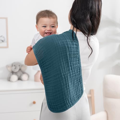 Image of Comfy Cubs Muslin Burp Cloths 20 inch x 10 inch, Pack of 10 - Large, 6-Layer, Ultra Absorbent 100% Cotton for Baby Drool and Messes - Soft, Safe & Gentle Baby Burp Cloths for Boys & Girls - Neptune