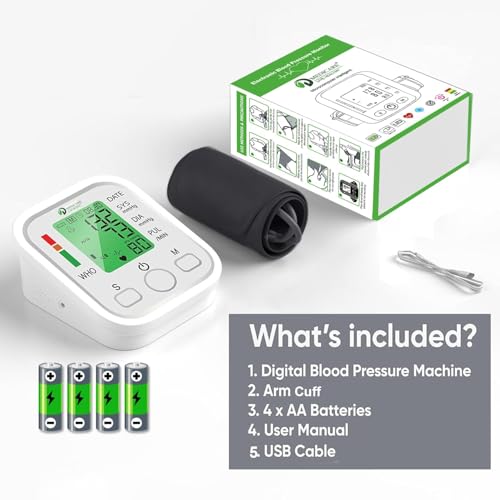 Image of Digital Blood Pressure Monitor Machine for Home Use | 3-Color Display, WHO Indicator, Voice Assistance, One-Touch Operation, Memory Function, Automatic BP & Pulse Monitor | DMBP1-03