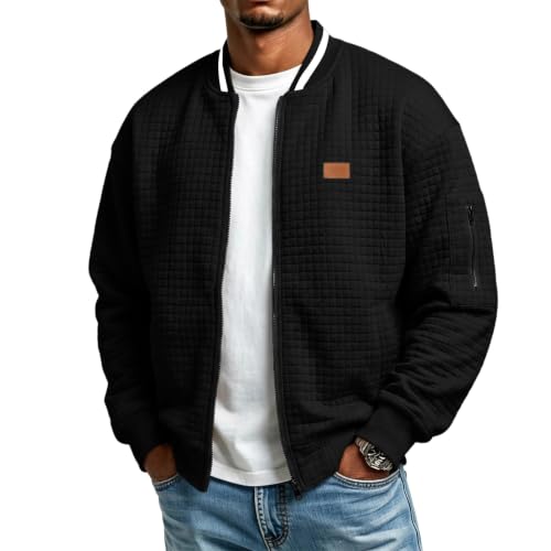 Lightweight Quilted Bomber Jacket Men Zipper Fall Jacket with Sleeve Pocket - image 1