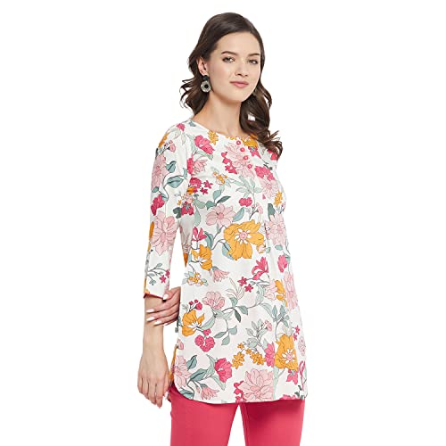 Image of Tissu Women's Green & Pink Floral Printed Kurti