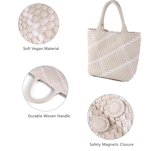 Image of Woven Tote Bag for Women with Purse, Vegan Leather Handwoven Top Handle Handbag for Travel, Work, Gym