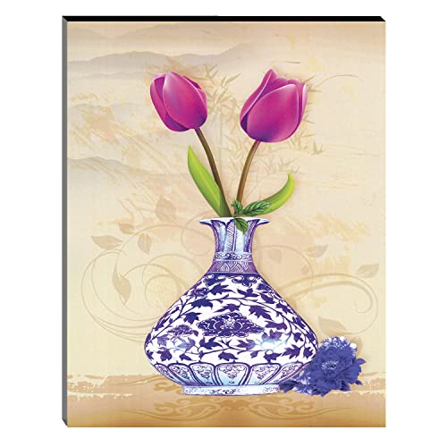 Image of Indianara Set of 3 Flowers in Vases MDF Art Painting (3831FL) without glass 4.5 X 12, 9 X 12, 4.5 X 12 INCH