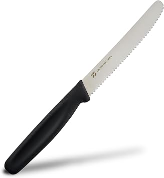 Serrated Bread & Spread Knife from Seki Japan | Small Kitchen Knife for Bread, Tomatoes & Butter | Rounded Tip Spreader, Lightweight Handle, Blade Cover Included