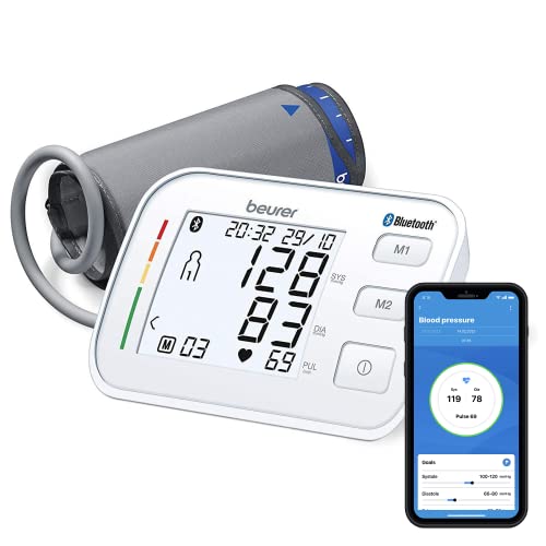 Beurer BM 57 Tensiomètre à bras, tensiomètre numérique avec large brassard jusqu'à 43 cm, connexion à l'application via Bluetooth, protection des...