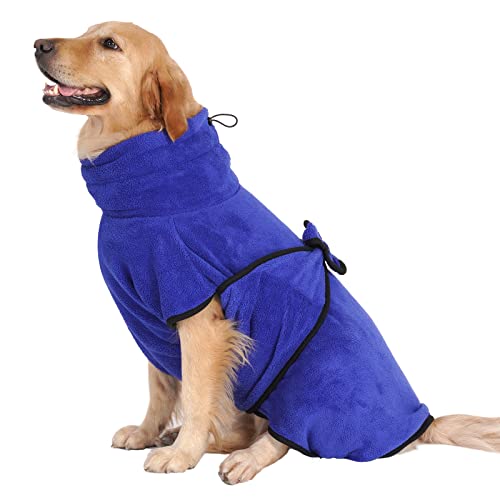 PETTOM Bademantel Hund Schnelltrocknend Korallenvlies Hundebademantel für Mittelgroße Hunde Saugfähig Verstellbar Bademantel für Kleine und Große Hunde (XL, Blau) Cover