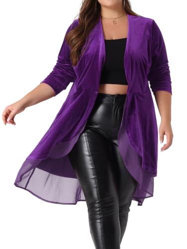 Image of Agnes Orinda Women Plus Size Ruffled Asymmetric Long Velvet Cardigan Jacket
