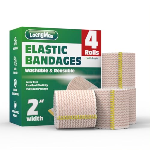 Vendaje elástico de 5 cm de ancho, paquete de 4 vendas de compresión de alto rendimiento, reutilizable, excelente elasticidad para piernas, tobillo, rodilla, barriga, cuerpo, muñeca, deportes y
