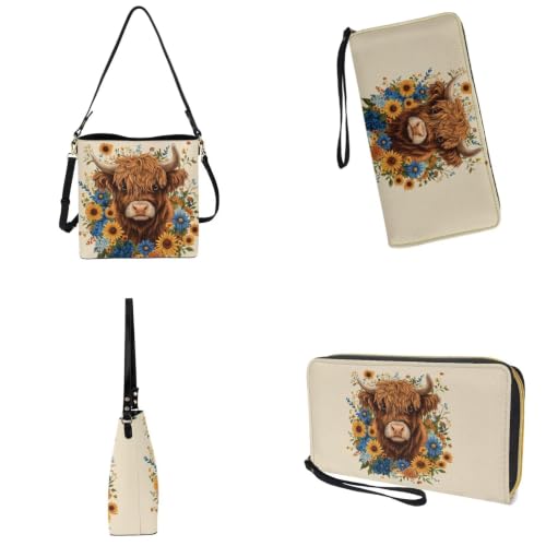 Image of Bucket Crossbody Bag Set for Women Lady, Leather Purse and Wallet Set Large Bucket Bag with Wallet