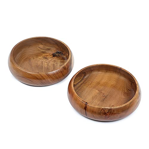 Lavaux Designs Acacia Wooden Salad Bowls Set Of 2, Large Individual Bowls 8 X 2 Inches (25 Oz) With Food Safe Wood Coating | Jointless Plates Type Shallow Wooden Bowls For Food Like Pasta In Dinner #TOP21