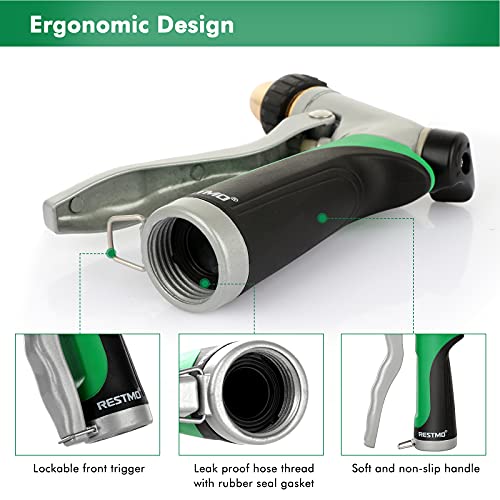 Restmo High Pressure Hose Nozzle, Heavy Duty Metal Hose Nozzle Sprayer, Jet | Mist | Cone | Full, Adjustable Water Spray And Flow Control, Ideal For Patio Cleaning, Garden Watering, Car Washing #TOP4