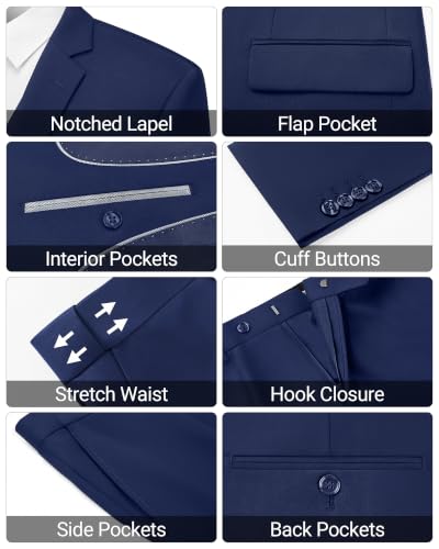 Image of LUPURTY 3 Piece Suits for Men Slim Fit Men's Suit for Business Wedding Party 2 Button Blazer Tuxedo Set Jacket Vest Pants