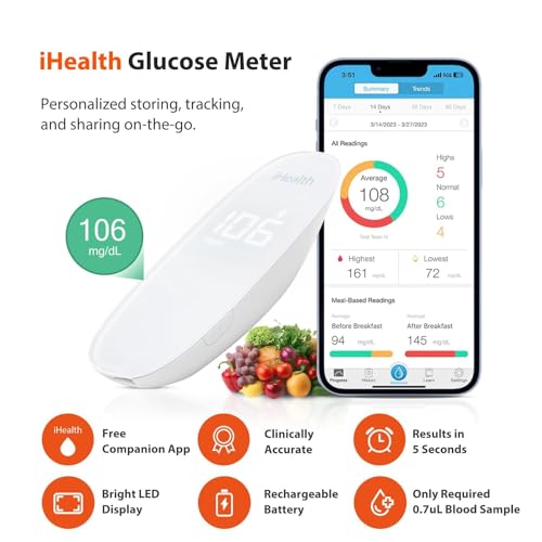 Ihealth BG5S-100*100 Gluco+ Wireless Smart Blood Glucose Monitor Kit With Free App, 100 Glucometer Strips thumb #1