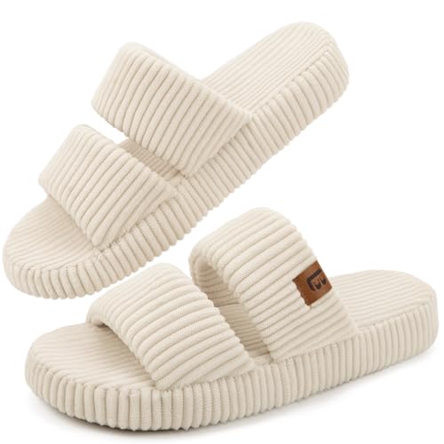 LongBay Slippers for Women Memory Foam Open Toe Slip On Bedroom Comfy House Shoes with Dual-Strap