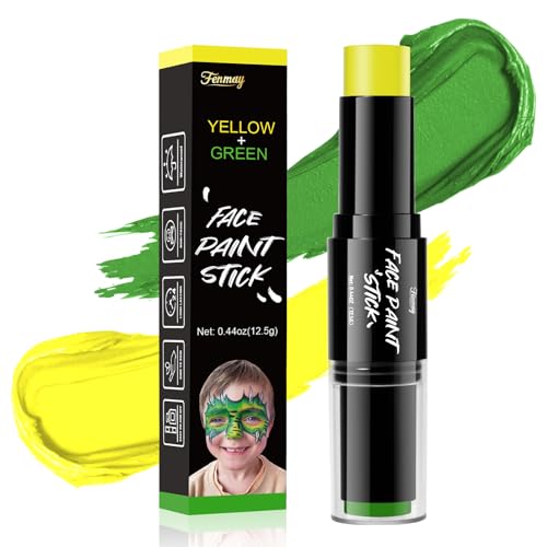 Dual-Ended Face Paint Stick - 2 Colors in 1 (Green/Yellow), Non-Toxic Cream-Blendable Face Paint, Waterproof & Long Lasting for Halloween, Sports, SFX, Cosplay & Costume Parties