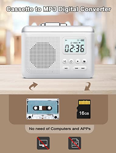 Portable Walkman Cassette Player: with 16GB SD Card Vintage Cassette Tape Player,Convert Walkman Tape Cassettes with Recorder,Built-in Microphone,Big Speaker,Earphone Jack, for Home,Park