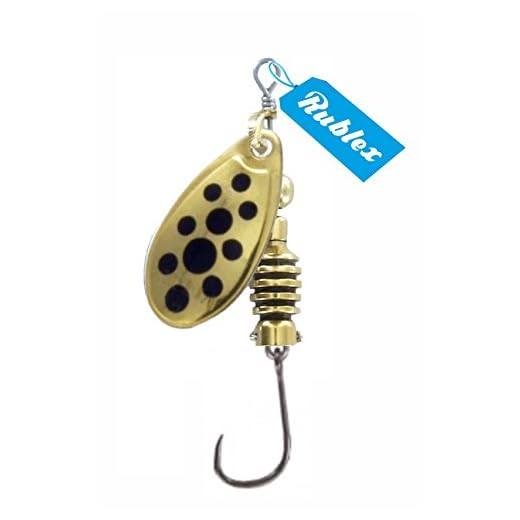 Rublex - Pack de 5 Cucharillas de Pesca Celta-2 OPN | Cebo Artificial de Pesca con Anzuelo Simple sin Muerte Fácilmente Intercambiable con Sistema Quita-Vueltas, Color Oro Puntos Negros, 3'5gr