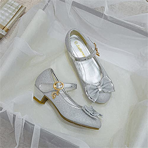 OMEARK Girls Dress Pumps Sparkly Low Heeled Princess Shoes Glitter Sequin Sandals with Bow Breathable, Waterproof Party Wedding Rhinestone Ballet Dance Shoes3