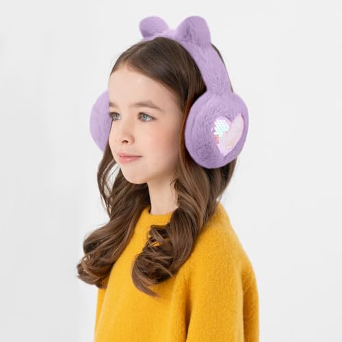 Winter Cat Ear Earmuff Sequin Heart Shape Ear Muff Adjustable Girls Women Ear Warmers Plush Outdoor Ear Covers3