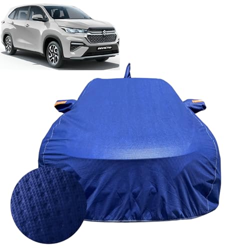 Image of Car Cover For Maruti Suzuki Invicto (2023-2026)| 100% Waterproof Cover with Antenna & REFLECTIVE Mirror Pockets | Dustproof, Scratchproof, Heatproof Invicto Car Cover |Soft Cotton Lining|BLUE