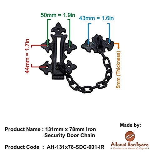 Adonai Hardware 131 mm x 78 mm żelazny łańcuch do drzwi zabezpieczających (czarny powlekany proszkowo)