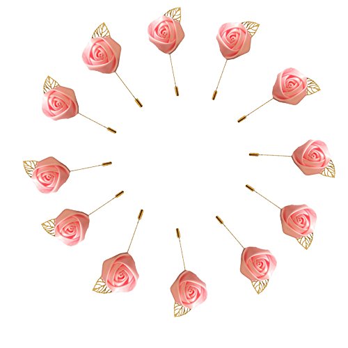 WeddingBobDIY 12Pieces/lot Groom Boutonniere Wedding Silk Rose(3.5cm) Flowers Accessories Prom Pin Man Suit Decoration Pink