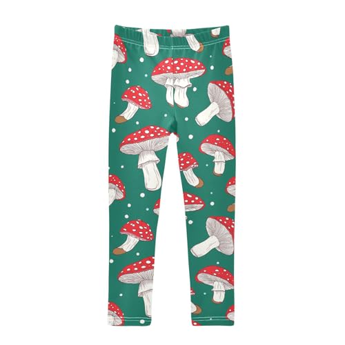 Wusikd Mushroomson Girls' Leggings Toddler Doodles Green Red Kids Yoga Pants Dance Active Tights 4T