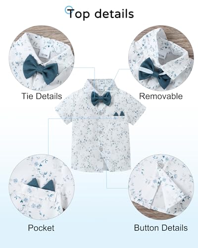 Image of YALLET Toddler Baby Boy Clothes Suit Gentleman Wedding Outfits Formal Dress Shirt+Bowtie+Suspender Pants