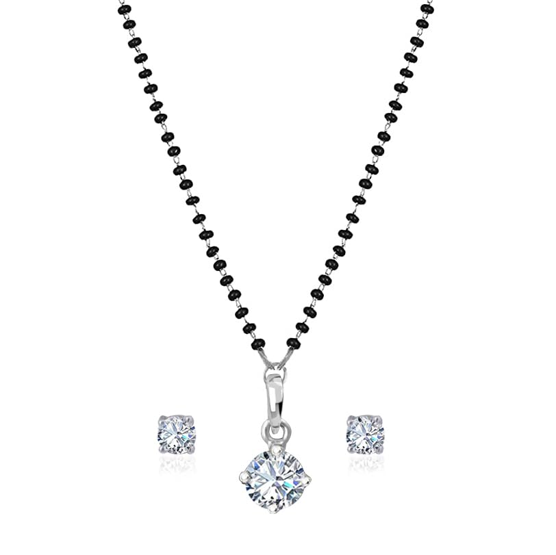 JFL - Jewellery for Less Traditional Fashion Silver Plated Solitaire Modern Cz American Diamond Mangalsutra Set for Women,Valentine (B0C8P2XC6V) Amazon Price History, Amazon Price Tracker
